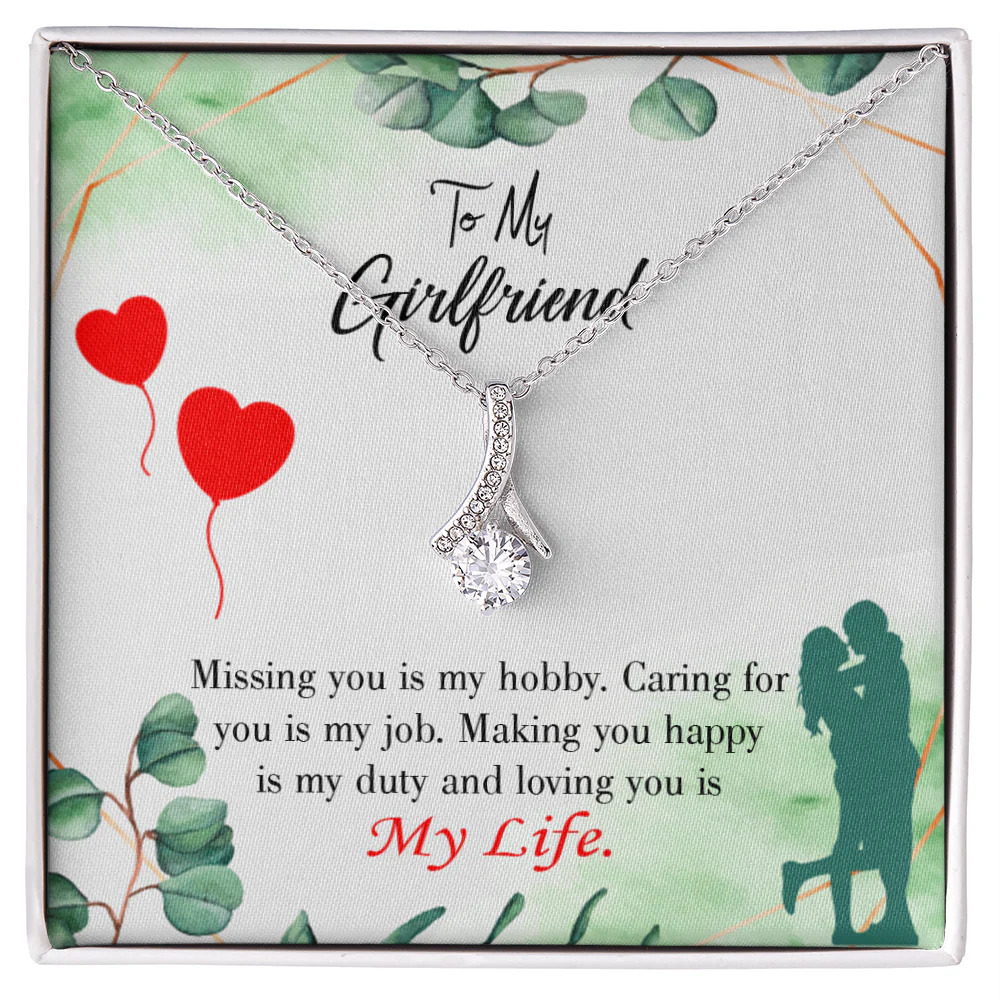 To My Girlfriend Hobby Job Life Ribbon Necklace Silver Tone Standard Box